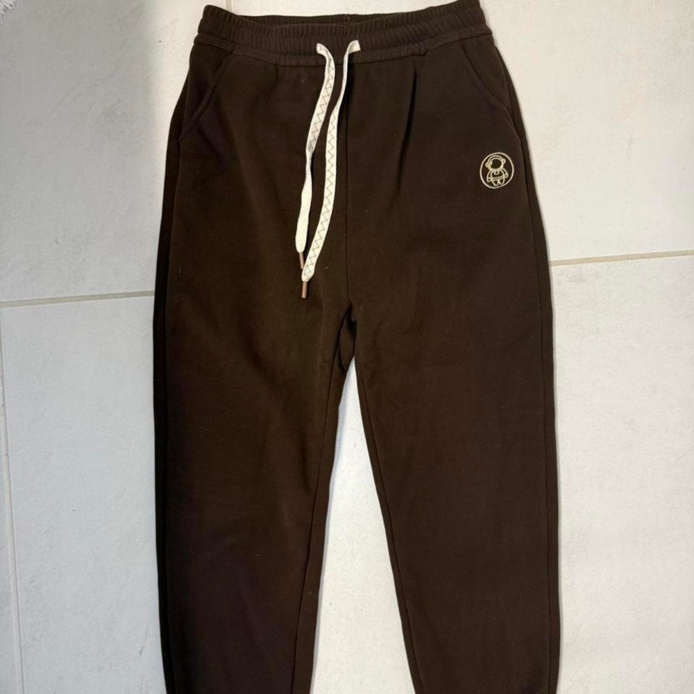 Brown Fleece-Lined Jogger Sweatpants | Cozy‎ Winter Lounge Streetwear Small